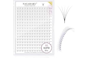 NAGARAKU 5D Volumen Pestañas Racimo 320 Fans Tallo Largo Abanicos Prefabricados Base Fina Y Puntiaguda Ruso Pelo a Pelo Esponjosas Natural Negro Premade Fans Eyelash 16 Filas Caja XL (0.07 D 9-14mm)