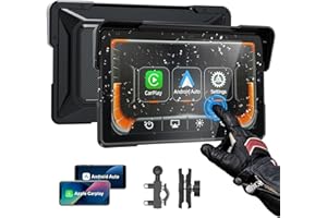 PARKVISION 7-Inch Wireless Motorcycle Carplay Motorbike Sat Nav Screen Compatible with Apple CarPlay & Android Auto - Waterproof Touchscreen, Portable Bluetooth Connectivity Motorcycle Sat Nav