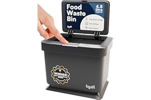 Tydi 4.5L Food Waste Bin with Press-Button Lid – Compost Bins for Kitchen - Anti-Slip Base and Secure Lid Kitchen Compost – Small Indoor Caddy for Cupboard or Countertop – Dark Grey