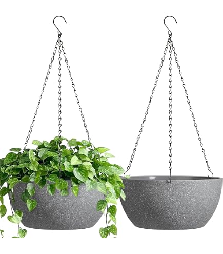 Hanging Flower Basket, 2 Pieces Hanging Planters, Hanging Flower Pots, with Drainage Holes and Plugs, for Indoor Outdoor Ceilings Balconies Wall Decoration Brown M