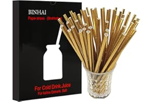 BINHAI Paquete de 100 pajitas de papel con embalaje reciclado, biodegradables, para decoración de bebidas, para uso diario, fiestas, bodas, celebraciones, bricolaje, multicolor I Gold