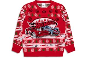 Hot Wheels Christmas Jumper | Boys Xmas Jumper | Childrens Acrylic Knitted Christmas Sweatshirt | Hotwheels Gifts for Boys