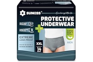 SUNKISS Pañales para Hombre con Incontinencia Protección Diurna Desechable Adultos Ropa Interior Absorbente con Máxima Gris Talla XXL 14 Unidades