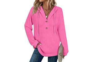 SYPHIBY Hoodies for Women Ladies Jumpers Long Sleeve Tops Drawstring Button V Neck Casual Pullover Sweatshirt Spring Autumn Winter Tunic Clothes