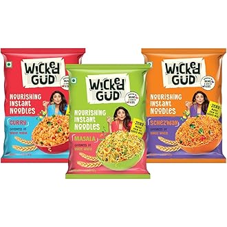 WickedGud Nourishing Instant Noodles Range (Single Packs) | No Maida | No Oil | No MSG | High Protein | High Fibre | Cholesterol Free, 207 Grams
