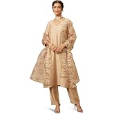Amazon Brand - Myx Women's Kurta Pant Set with Embroidered Organza Dupatta (Available in Plus Sizes)