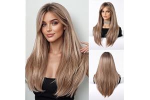 Esmee Long Straight Ash Blonde Wigs for Women Natuaral Synthetic Hair Heat Resistant Ombre Wig for Daily Party Cosplay Use