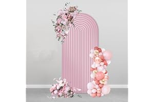 AIBIIN 100x210cm Pink Arch Shape Backdrop Round Top Backdrops Arch Cover 2-Sided Fit Backdrop for Wedding Ceremony Birthday Party Baby Shower Striped arched backdrop Decoration