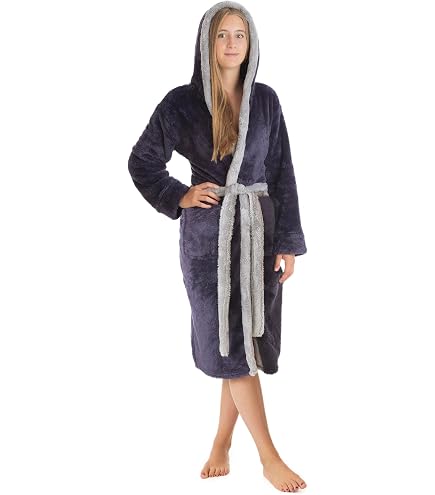 HOMELEVEL Robe De Chambre Enfant Longue Polaire Sherpa - Peignoir Chaud Avec Poches Et Ceinture Fille Garçon