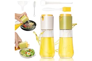 Dachiy 2 in 1 Spruzzatore Olio e Dosatore Olio, 2 Pezzi 300ml Spruzzino Olio Per Friggitrice Aria, Oliera Spray, Erogatore di Olio Della Bottiglia da Cucina in Vetro per Cucina, Griglia e Insalate