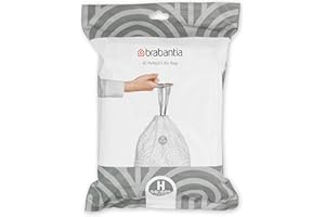 Brabantia Sacs Poubelle PerfectFit (Code H - 50L / 60L), Ultra Résistant, Poignées Coulissantes (40 Sacs)
