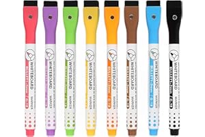 Jinpojun 8 Pcs Feutre Tableau Blanc Effacable, Feutre Effaçable à Sec et à Pointe Fine, Attachable Magnétiquement, Feutre Magnetique Faible Odeur pour Maison L'école ou Bureau