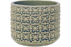 Nordring Retro Übertopf Vintage Pflanztopf für Zimmerplanzen, Sukkulenten Blumentopf Cross S (10 cm ø), grün, Keramik