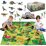 EARSOON Dinosaur Toy Figure with Activity Play Mat & Trees, Detachable and Assembled Educational Playset to Create a Realisti
