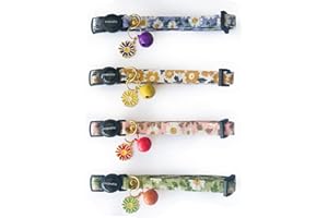 Cognatio Quick Release Cat Collars, Floral Patterned Kitten Collars with Removable Bell, Adjustable 20-30 cm, 4 Pack
