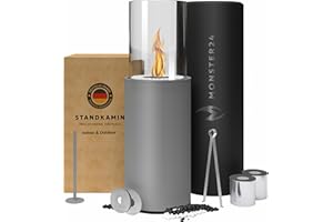 ‎MONSTER24 Monster24 runder freistehender Bio-Ethanol Stand-Kamin 80x26x26 cm | schönes Flammenspiel | Bioethanolkamin Outdoor Indoor | Bodenkamin | Standkamin | Terrassenkamin | EN 16647:2015 Zertifiziert