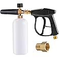 Snow Foam Lance Foam Gun, 1L Adjustable 1/4" Quick Release Foam Cannon Soap Dispenser Nozzle Pressure Washer Gun Jet Wash Gun with M22-14mm Female to M22-15mm Male Connector for Pressure Washer Hose