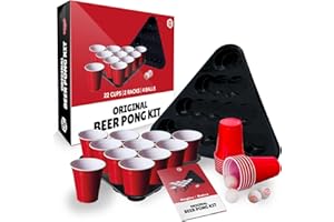 ORIGINAL CUP Beer Pong® | Kit Beer Pong Officiel | Qualité Premium | 22 Red Cups | 2 Racks d'Emplacement | 4 Balles | Règles Officielles | Jeu à Boire | Jeu Soirée