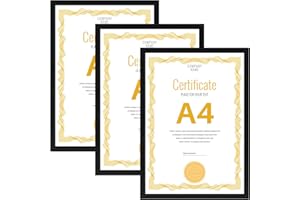 Vasemouh Marco A4, Marco para Fotos de Mesa o Pared, Ideal para Hogar y Oficina, Marco Negro de PVC, Juego de 3 Piezas