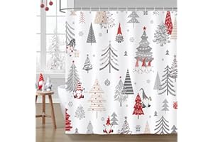 Bonhause Zasłona prysznicowa z krasnalem choinkowym, Boże Narodzenie, płatek śniegu, zima, czerwona, zasłona łazienkowa, 180 x 180 cm, wodoodporna, odporna na pleśń i pleśń, tkanina poliestrowa