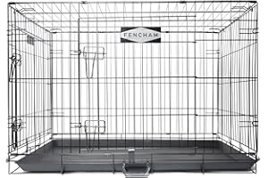 Fencham - Large Dog Crate - 36" - Durable & Secure Metal Cage- with Moveable Carry Handle - 2 Lockable Doors - Folds Flat - Removable Tray - Quick & Easy to Assemble - Ideal for Small Dog Breeds