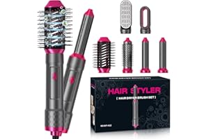 ZQAZXH 6 in 1 Warmluftbürste Set, Multi-Haarstyler, Negativ Lonen Airstyler, Schnelltrocknend Heißluftkamm/Haarglätter Bürste/ 2 Arten von Volumenbürste/Automatischer Luft-Lockenstab