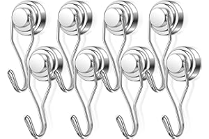 swihorab Magnethaken Extra Stark, 8Stück 25mm Neodym Magnet Hacken, Drehbar Magnetischer Haken rostfrei Metallhaken für Küche kühlschränke Schließfächer, Neodym Magnete Haken Magnetisch