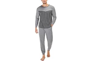 Marvmys Pyjama Homme Hiver Coton Ensembles de Pyjamas à Chauds Manches Longues Col Rond Vêtements De Nuit Vêtements de Détente Confortable Doux pour Hommes Deux Pièces