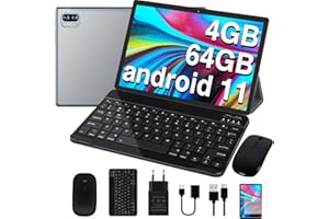 JUSYEA Tablet 10 pollici Android 11 Tablet PC | WiFi 5G + CPU 2.0 Ghz | 4GB RAM 64GB ROM 1TB Espandibile | WiFi 5 | BT5.0 + Batteria 8000mAh | 5MP + 8MP | Cover, Tastiera, Mouse - Grey