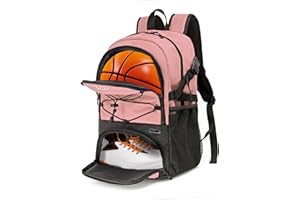 WOLT Football Bag with Boot Compartment Basketball Backpack with Ball Holder Sports Backpack with Water Bottle Pocket