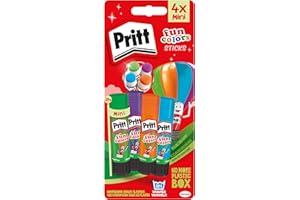 Pritt Rainbow Coloured Glue Sticks, Safe & Child-Friendly Craft Glue for Arts & Crafts Activities, Strong-Hold Kid's Glue Stick Set for School Supplies, 4x10 g Pritt Stick Blue, Green, Purple & Orange