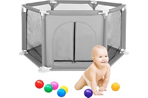 DAYONG Baby Kids Hexagonal Fence Playpen Activity Center Room with 50 pcs Ocean Balls For Baby Satety Protection Care Crawling Steady Fence Toys Indoors Outdoors (Grey)
