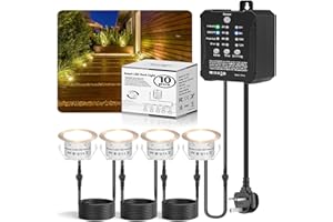 HIBOITEC 10Pack Dimmable Decking Lights with Low Voltage Transformer Timer and Photocell Sensor, IP67 Waterproof Decking Lights Mains Powered Lighting for Outdoor Yard, Garden, Patio, Stair Decor (Warm White)