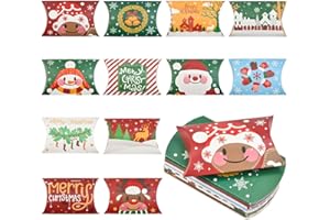 DTYGUIXE 24 Pz Scatole Cartone Regalo Natale Scatole Cuscini Carta a Tema Natalizio Scatoline Portaconfetti Natalizie Scatole Caramelle Natale per Confetti, Cioccolatini, Gioielli e Regali Piccoli