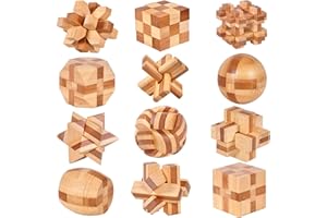 Joyeee 12Pcs Wooden Brain Teaser Puzzle for Adults Kids, 3D Wood Cube Jigsaw Interlocking Removing Assembling Lock IQ Challenge Puzzles, Intellectual Educational Toy Disentanglement Game