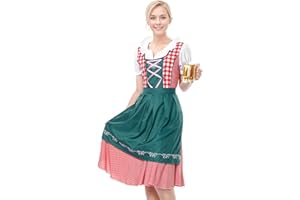 Harsever Dirndl Femme,Tenue du Festival Octobre des Femmes Traditionnel Robe Mi-long Bavaroise Ensemble de 2 Pièces avec Tablier ,2025 Oktoberfest Noir/Vert Costume pour Femme
