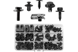 LEMIYOO 60 Pcs Car Universal Bonnet Bolts, Clip Retainers, Body Trim Clips Plastic Rivets, Hex Head Tapping Screws, Fixing Nuts For Chassis Guard Fender Bumper Fasteners