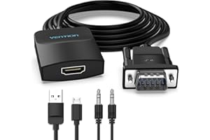 VENTION Adattatore da VGA a HDMI Convertitore VGA HDMI Monitor PC da Maschio a Femmina Audio 1080P VGA (Computer, Desktop) a HDMI (TV, Proiettore) con Audio e Potenza (1m)
