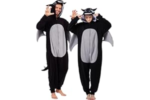 dressfan Erwachsene Schwarzer Drache Onesie Kostüm Strampler Pyjama Halloween Karneval Cosplay Kostüm Tier Familie Paar Pyjama Strampler für Damen und Herren