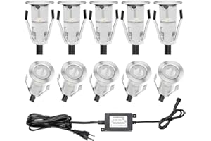 QACA 10 Kit Mini Spot Exterieur Led Encastrable 0.4W/DC12V Etanche IP67 Luminaire Exterieur Décoration pour Terrasse, Patio,Escalier,Chemin,Jardin (Blanc Chaud)