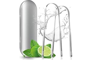 AWUMBUK Zungenreiniger Edelstahl, Zungenschaber 2 Stück Tongue Scraper Tongue Cleaner Mit Box für Männer Frauen und Kinder Mundhygiene Mundgeruch Entfernen
