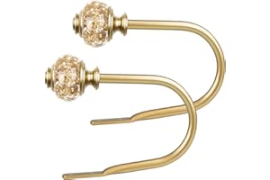 2 Pack Gold Curtain Holdbacks, USFOOK Decorative Drapery Tiebacks (2 Pack/1 Pair), Curtain Tie Back Hooks for Wall with Translucent Finials (6.1" L x 4.1" W)