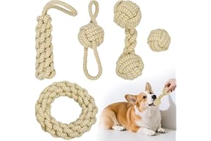 JNEYVIC 5 Pcs Cuerda Perro Juguete 5 Tipos Pelota Cuerda Algodón Trenzado Seguro Juego Tirar Juguete Mordedor Perro Pelota y Cuerdas con Doble Nudo/1 Nudo para Cachorros Perros Pequeños Medianos
