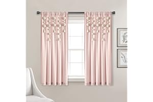 Lush Decor Boho Pom Pom Tassel Linen Window Curtain Panel (Single Panel), 63" L x 52" W, Blush