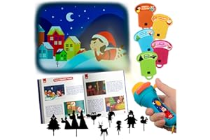 Nene Toys Livre de Contes de Noël Interactif avec Projecteur & Marionnettes d’Ombres - Histoires Magiques & Kit de Théâtre pour Enfants 3+ Ans - 5 Langues - Idéal pour Le Coucher