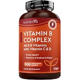 Nutravita Vitamin B Complex with Vitamin C D B | 500 Multivitamin Tablets for +1 Year - All 8 B Vitamins + Biotin
