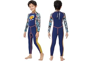 LANSRU Muta per bambini per ragazzi e ragazze 2,5 mm in neoprene Costume intero a maniche lunghe per tutto il corpo, protezione UV Tenere al caldo per immersioni subacquee Snorkeling Nuoto Pesca