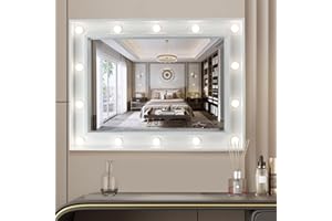 Ezigoo Hollywood Vanity Mirror with Lights 80X60cm Large Makeup Mirror, Lighted for Makeup Dressing Table with 14 Dimmable Bulbs 4 Lighting Modes, Touchscreen Control Wall-Mount Mirror for Bedroom