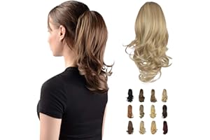 Sofeiyan 13" Ponytail Extension Long Curly Ponytail Clip in Claw Hair Extension Natural Looking Synthetic Hairpiece for Women,Light Blonde/Platinum Blonde mix