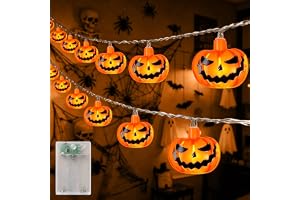 A.bigwhale Halloweenowy łańcuch świetlny z dyniami i timerem, halloweenowa dekoracja świetlna na Halloween, 3 m, 20 diod LED, łańcuch świetlny Jack-O-Lantern do wnętrz, na imprezę, do ogrodu, na okno